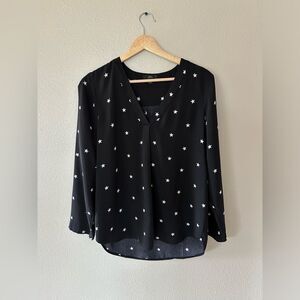 J Crew Stars Black and White V Neck Blouse Size S